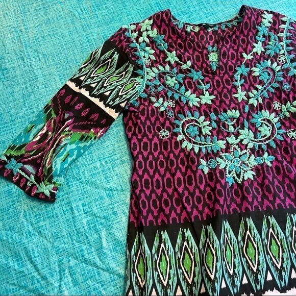 J. Peterman Embroidered Ethnic Boho Tunic Kaftan Muumuu - Picture 4 of 14